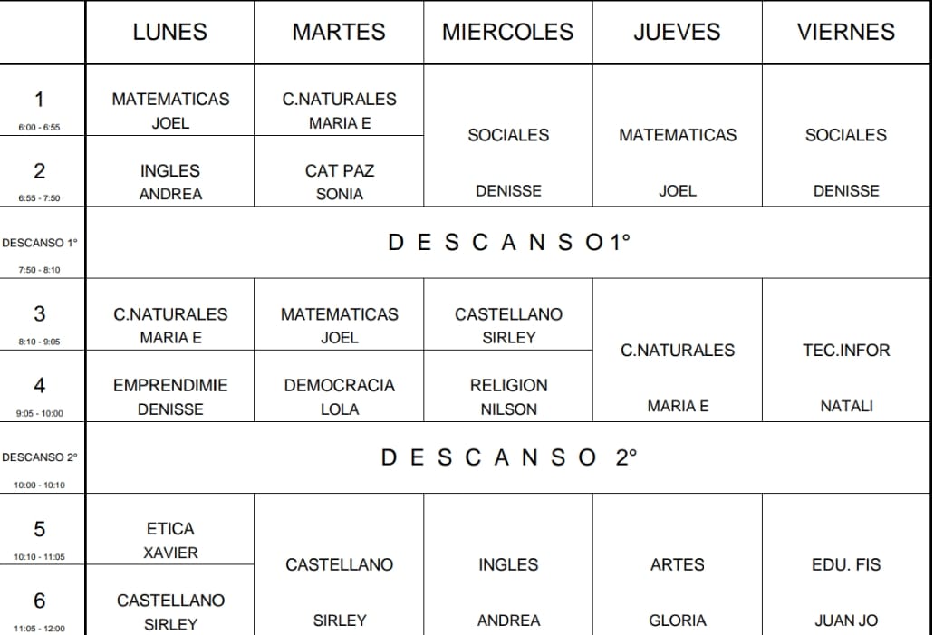 Horario 6-1